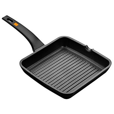 BRA Efficient Grill asador con rayas, aluminio fundido con antiadherente, apto para todo tipo de cocinas incluido inducción, libre de PFOA, negro, 22 x 22 cm BRA Efficient Grill asador con rayas, aluminio fundido con antiadherente, apto para todo tipo de cocinas incluido inducción, libre de PFOA, negro, 22 x 22 cm