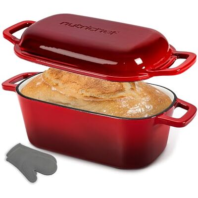 NutriChef Horno Holandés Ovalado para Masa Madre, Molde para Pan Artesanal con Tapa, Hierro Fundido Esmaltado, Con Guantes de Silicona 29.5cm NutriChef Horno Holandés Ovalado para Masa Madre, Molde para Pan Artesanal con Tapa, Hierro Fundido Esmaltado, Con Guantes de Silicona 29.5cm
