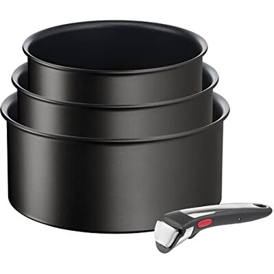 Tefal Ingenio Eco Resist On Juego de 3 Cazos 16/18/20 cm + Mango extraíble, Apto inducción, antiadherentes, revestimiento titanio, Thermo-signal, apto lavavajillas y horno Tefal Ingenio Eco Resist On Juego de 3 Cazos 16/18/20 cm + Mango extraíble, Apto inducción, antiadherentes, revestimiento titanio, Thermo-signal, apto lavavajillas y horno