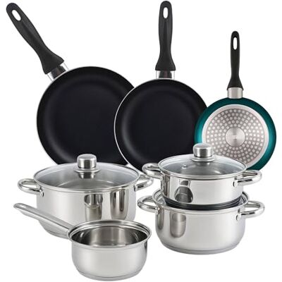 WELL HOME MOBILIARIO & DECORACIÓN Set de Batería de cocina de 7pc en acero inoxidable + 3 Sartenes Ø16Ø20Ø24cm Azul metalizado en aluminio prensado WELL HOME MOBILIARIO & DECORACIÓN Set de Batería de cocina de 7pc en acero inoxidable + 3 Sartenes Ø16Ø20Ø24cm Azul metalizado en aluminio prensado