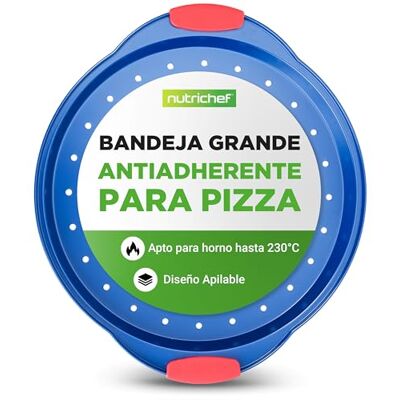 Nutrichef Bandeja para Pizza, 13”, Mango de Silicona, Sartén Redonda Antiadherente, Acero con Agujeros Perforados Nutrichef Bandeja para Pizza, 13”, Mango de Silicona, Sartén Redonda Antiadherente, Acero con Agujeros Perforados