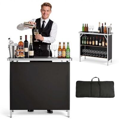 VEVOR Mesa de Bar Portátil 980 x 385 x 870 mm, Estación de Bar Plegable, con Falda Desmontable Estantes de Almacenamiento Bolsa de Transporte, Barra de Bar Exterior para Eventos Ferias Fiestas Jardín VEVOR Mesa de Bar Portátil 980 x 385 x 870 mm, Estación de Bar Plegable, con Falda Desmontable Estantes de Almacenamiento Bolsa de Transporte, Barra de Bar Exterior para Eventos Ferias Fiestas Jardín