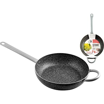 HOME Family Sartén con Mango, Revestimiento Antiadherente, 34 cm, Acero Inoxidable, Negro/Gris HOME Family Sartén con Mango, Revestimiento Antiadherente, 34 cm, Acero Inoxidable, Negro/Gris