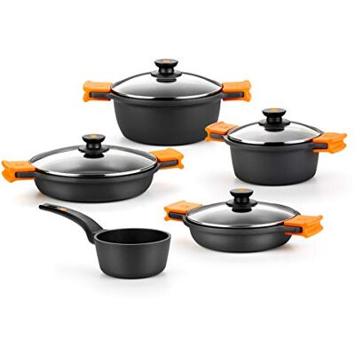 BRA Efficient Batería 9 Piezas Aluminio Fundido Antiadherente, apta todo tipo de Cocinas e Inducción (contiene 4 cacerolas y 1 cazo + 4 tapas) BRA Efficient Batería 9 Piezas Aluminio Fundido Antiadherente, apta todo tipo de Cocinas e Inducción (contiene 4 cacerolas y 1 cazo + 4 tapas)