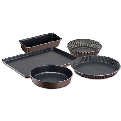 Tefal Perfectbake Juego de 5 moldes para tartas (30 cm, 24 cm, 28 cm, cuatro cuartos de 26 cm, placa de pastelería, 38 x 28 cm, molde para tartas antiadherente, aluminio Tefal Perfectbake Juego de 5 moldes para tartas (30 cm, 24 cm, 28 cm, cuatro cuartos de 26 cm, placa de pastelería, 38 x 28 cm, molde para tartas antiadherente, aluminio