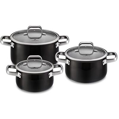 Gerlach – Juego de cazuelas Prime, Acero Inoxidable, Negro, 24 cm, 6 Unidades de Medida Gerlach – Juego de cazuelas Prime, Acero Inoxidable, Negro, 24 cm, 6 Unidades de Medida