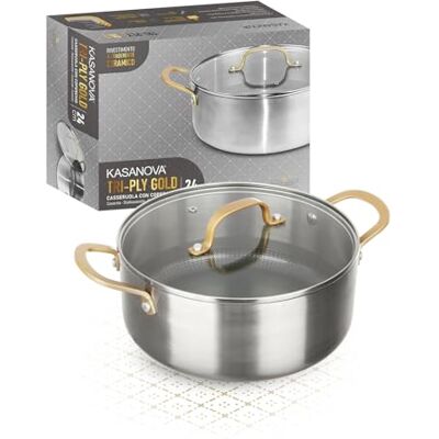 KASANOVA Cacerola Tri-Ply Gold con tapa (24 cm) KASANOVA Cacerola Tri-Ply Gold con tapa (24 cm)