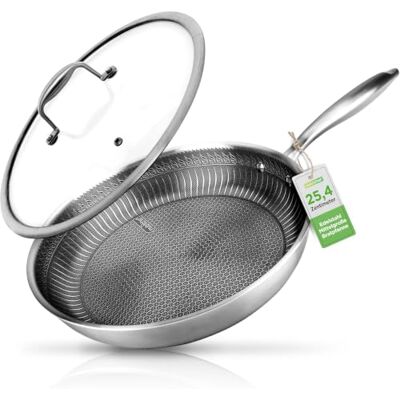 NutriChef Sartén de acero inoxidable de 25 cm con tapa, antiadherente, apta para inducción, resistente a los arañazos, apta para lavavajillas, horno y apta para utensilios de metal NutriChef Sartén de acero inoxidable de 25 cm con tapa, antiadherente, apta para inducción, resistente a los arañazos, apta para lavavajillas, horno y apta para utensilios de metal