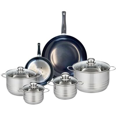 Fackelmann ELO 9730850 Elo Prima Brillant, acero inoxidable, inducción, 6 piezas, juego de 2 sartenes de cocina 20 y 32 cm y 4 ollas 14, 16, 20 y 24 cm Fackelmann ELO 9730850 Elo Prima Brillant, acero inoxidable, inducción, 6 piezas, juego de 2 sartenes de cocina 20 y 32 cm y 4 ollas 14, 16, 20 y 24 cm