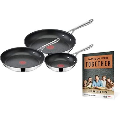 Tefal Jamie Oliver Cook's Direct On Juego de sartenes de 3 Piezas + folleto con 10 Recetas, 20/24/28 cm, Apto para inducción, Apto para lavavajillas, señal térmica, Acero Inoxidable Tefal Jamie Oliver Cook's Direct On Juego de sartenes de 3 Piezas + folleto con 10 Recetas, 20/24/28 cm, Apto para inducción, Apto para lavavajillas, señal térmica, Acero Inoxidable