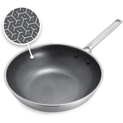 GreenPan Hybrid wok acero inoxidable 28 cm, cerámica antiadherente APEX Tri‑Ply Thermobond sin PFAS, apto para inducción, horno hasta 220 °C, lavavajillas, plata GreenPan Hybrid wok acero inoxidable 28 cm, cerámica antiadherente APEX Tri‑Ply Thermobond sin PFAS, apto para inducción, horno hasta 220 °C, lavavajillas, plata