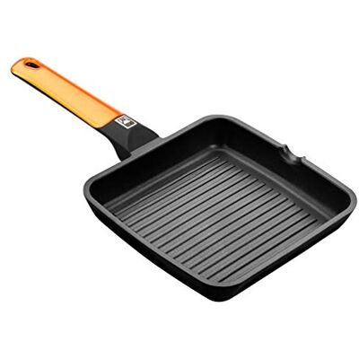 BRA Efficient Orange Grill asador con Rayas, 22 cm, Aluminio Fundido con Antiadherente Platinum Plus, Apto para inducción BRA Efficient Orange Grill asador con Rayas, 22 cm, Aluminio Fundido con Antiadherente Platinum Plus, Apto para inducción