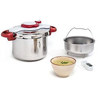 Tefal Olla a Presión Clipso Minut Perfect 6 L Acero Inoxidable con Cinco Sistemas de Seguridad y Cierre Fácil Con Una Sola Mano con Cestillo Vapor Integrado, Multicolor, 22 cm Tefal Olla a Presión Clipso Minut Perfect 6 L Acero Inoxidable con Cinco Sistemas de Seguridad y Cierre Fácil Con Una Sola Mano con Cestillo Vapor Integrado, Multicolor, 22 cm
