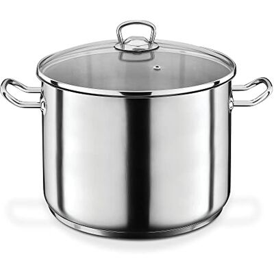 GSW Olla grande profesional con tapa de cristal 28 x 19 cm / aprox. 12,0 L, de acero inoxidable, plateada, 42 x 29,5 x 20,5 cm, 2 unidades GSW Olla grande profesional con tapa de cristal 28 x 19 cm / aprox. 12,0 L, de acero inoxidable, plateada, 42 x 29,5 x 20,5 cm, 2 unidades