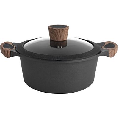 H&H Black + Wood Cacerola Antiadherente, con Tapa, 20 cm, Aluminio Fundido, Negro H&H Black + Wood Cacerola Antiadherente, con Tapa, 20 cm, Aluminio Fundido, Negro
