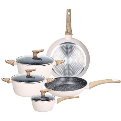 Tognana Vanilla, Juego de ollas y sartenes de 8 piezas, aluminio, beige Tognana Vanilla, Juego de ollas y sartenes de 8 piezas, aluminio, beige