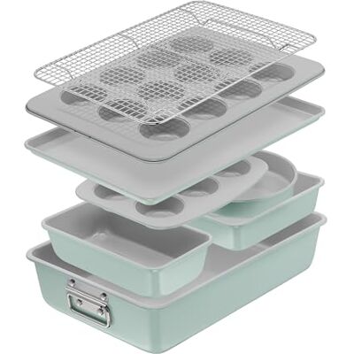 Tefal Ceramik Juego de 8 piezas, moldes para tartas, bandeja para horno, revestimiento cerámico, resistente, fácil desmolde, Tefal Ceramik Juego de 8 piezas, moldes para tartas, bandeja para horno, revestimiento cerámico, resistente, fácil desmolde,