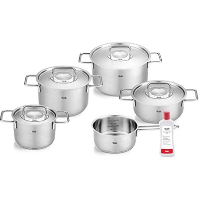Fissler Pure Collection/Edelstahl-Kochtopfset, 6-teilig, Töpfe mit Metall-Deckel (3 Kochtöpfe,1 Bratentopf 1 Stielkasserolle 1 Edelstahlpflege) Induktion Fissler Pure Collection/Edelstahl-Kochtopfset, 6-teilig, Töpfe mit Metall-Deckel (3 Kochtöpfe,1 Bratentopf 1 Stielkasserolle 1 Edelstahlpflege) Induktion