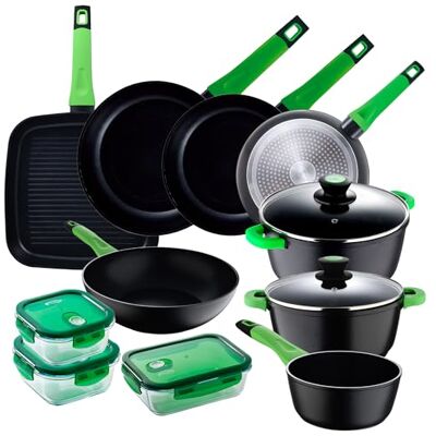 San Ignacio Set 5 sartenes (20,24,28,wok 28 y grill 28cm) + 2 cacerolas (20,24cm) + cazo + 3 fiambreras (320,520,1500ml) San Ignacio Set 5 sartenes (20,24,28,wok 28 y grill 28cm) + 2 cacerolas (20,24cm) + cazo + 3 fiambreras (320,520,1500ml)