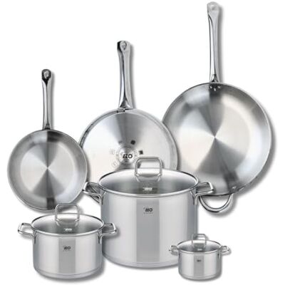 Fackelmann ELO 9512850 Elo Profi Juego de 3 sartenes de cocina (24, 28 y 32 cm, 3 ollas de 12, 20 y 26 cm, acero inoxidable, inducción) Fackelmann ELO 9512850 Elo Profi Juego de 3 sartenes de cocina (24, 28 y 32 cm, 3 ollas de 12, 20 y 26 cm, acero inoxidable, inducción)