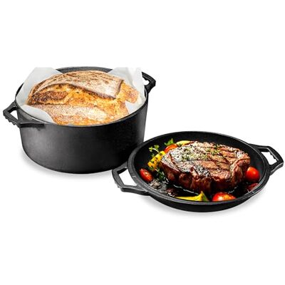 NutriChef Multi Cooker de Hierro Fundido, Horno Holandés Doble Antiadherente, Olla para Asar, Cazuela NutriChef Multi Cooker de Hierro Fundido, Horno Holandés Doble Antiadherente, Olla para Asar, Cazuela