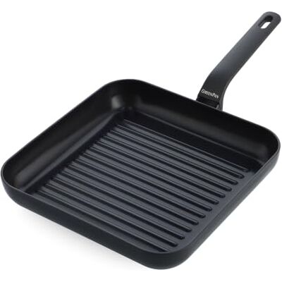 GreenPan Sartén cuadrada abierta, aluminio antiadherente de 28,6 cm para parrilla, compatible con inducción, color negro GreenPan Sartén cuadrada abierta, aluminio antiadherente de 28,6 cm para parrilla, compatible con inducción, color negro