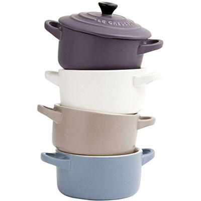 LE CREUSET Set de mini cocottes, 4 unidades, Redondas, 200 ml cada una, 10 x 5 cm, Cerámica de gres, Azul y Rosa y Blanco y Violeta LE CREUSET Set de mini cocottes, 4 unidades, Redondas, 200 ml cada una, 10 x 5 cm, Cerámica de gres, Azul y Rosa y Blanco y Violeta