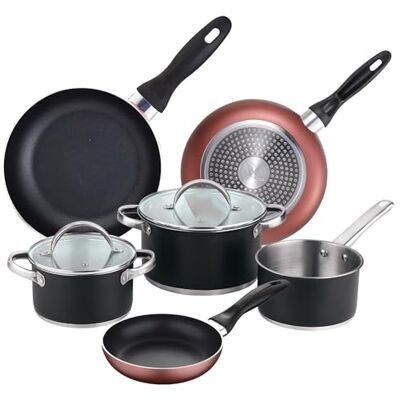 San Ignacio Batería de cocina 5 piezas: Ø16 Ø20 y Ø24 cm en acero inoxidable con tapas + Juego de sartenes Ø16 Ø20 Ø24 aluminio prensado, inducción San Ignacio Batería de cocina 5 piezas: Ø16 Ø20 y Ø24 cm en acero inoxidable con tapas + Juego de sartenes Ø16 Ø20 Ø24 aluminio prensado, inducción