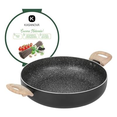 KASANOVA Cazuela Black Stone Negra – Antiadherente, Ligera y Fácil de Manejar, Fondo para Inducción, Mangos Efecto Madera, Sin Níquel ni PFOA (28 cm) KASANOVA Cazuela Black Stone Negra – Antiadherente, Ligera y Fácil de Manejar, Fondo para Inducción, Mangos Efecto Madera, Sin Níquel ni PFOA (28 cm)