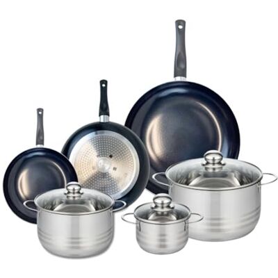 Fackelmann ELO 9745750 Elo Prima Brillant, acero inoxidable, inducción Juego de 3 sartenes de cocina (20, 24 y 32 cm, 3 ollas de 14, 20 y 24 cm) Fackelmann ELO 9745750 Elo Prima Brillant, acero inoxidable, inducción Juego de 3 sartenes de cocina (20, 24 y 32 cm, 3 ollas de 14, 20 y 24 cm)
