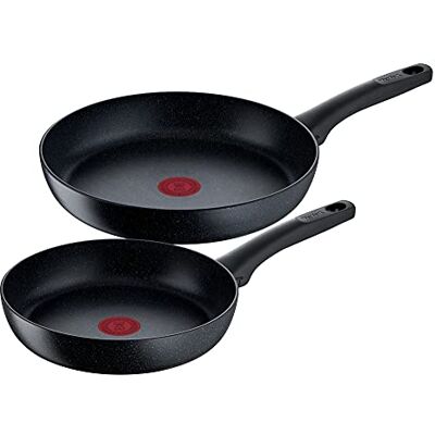Tefal Black Stone Juego de 2 sartenes (24/28 cm, revestimiento antiadherente, indicador de temperatura de señal térmica, adecuado para inducción, color negro Tefal Black Stone Juego de 2 sartenes (24/28 cm, revestimiento antiadherente, indicador de temperatura de señal térmica, adecuado para inducción, color negro