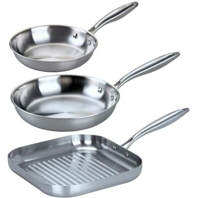 Fackelmann Vita3 Set de Sartenes, incluye Sartén 24 cm, 28 cm y 28 cm, Acero Inoxidable Triply sin Antiadherente, Libre de PFA, Aptas Inducción y todo tipo de Cocinas, Aptas Lavavajillas Fackelmann Vita3 Set de Sartenes, incluye Sartén 24 cm, 28 cm y 28 cm, Acero Inoxidable Triply sin Antiadherente, Libre de PFA, Aptas Inducción y todo tipo de Cocinas, Aptas Lavavajillas