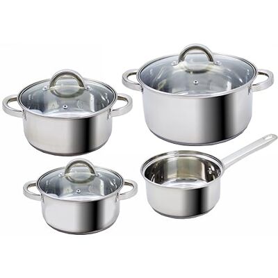 Bastilipo Suiza 7 inox Set Batería de cocina 7 piezas de acero inoxidable AISI 430 con tapas de cristal templado con válvula Apto para cocinas de gas, eléctrica, vitrocerámica e inducción Bastilipo Suiza 7 inox Set Batería de cocina 7 piezas de acero inoxidable AISI 430 con tapas de cristal templado con válvula Apto para cocinas de gas, eléctrica, vitrocerámica e inducción