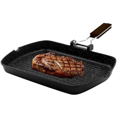 Zanetti , Parrilla de 26 x 36 cm, plancha de aluminio fundido a presión de gran espesor, placa grill apta para placas de inducción, mango plegable Zanetti , Parrilla de 26 x 36 cm, plancha de aluminio fundido a presión de gran espesor, placa grill apta para placas de inducción, mango plegable