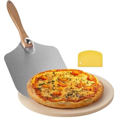 VEVOR Piedra para Hornear Pizza de 381 x 381 mm, Redonda de Cordierita, Placa Grande con Raspador y Pala de Aluminio, 17 mm de Grosor, Resistente al Calor 787 °C, Apta para Horno, Pan y Pizza VEVOR Piedra para Hornear Pizza de 381 x 381 mm, Redonda de Cordierita, Placa Grande con Raspador y Pala de Aluminio, 17 mm de Grosor, Resistente al Calor 787 °C, Apta para Horno, Pan y Pizza