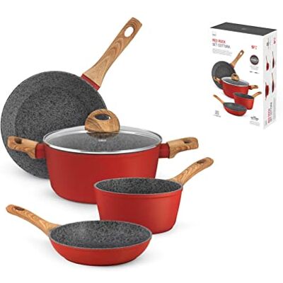 H&H Red Rock batería Antiadherente, Aluminio, Rojo/Gris, 5 Unidad H&H Red Rock batería Antiadherente, Aluminio, Rojo/Gris, 5 Unidad