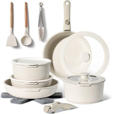 JUST PERFECTO HOUSEHOLD APPLIANCES Juego de Cocina Antiadherente 18 Piezas – Ollas y Sartén con Mango Extraíble – Apto para Inducción – Sin PFOA – Fácil de Lavar a Mano (beige) JUST PERFECTO HOUSEHOLD APPLIANCES Juego de Cocina Antiadherente 18 Piezas – Ollas y Sartén con Mango Extraíble – Apto para Inducción – Sin PFOA – Fácil de Lavar a Mano (beige)