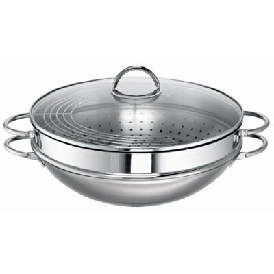 Rohe Germany Ravenna 5 TLG Juego de wok (acero inoxidable, 34 cm, incluye accesorio de vaporización) Rohe Germany Ravenna 5 TLG Juego de wok (acero inoxidable, 34 cm, incluye accesorio de vaporización)