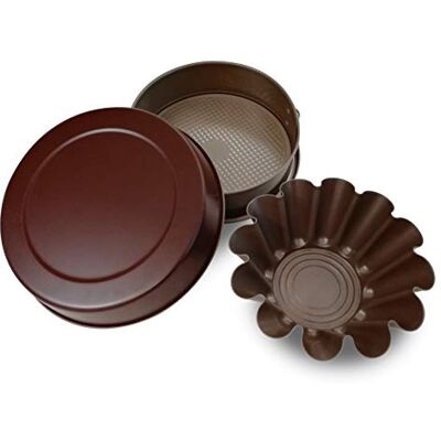 Guardini Set: 1 tartera Desmontable con Bandeja Recolectora, 24cm + 1 Molde para Tarta, 28cm + 1 Molde para budín 22cm. Material: Acero con Revestimiento Antiadherente, Color gris. Guardini Set: 1 tartera Desmontable con Bandeja Recolectora, 24cm + 1 Molde para Tarta, 28cm + 1 Molde para budín 22cm. Material: Acero con Revestimiento Antiadherente, Color gris.