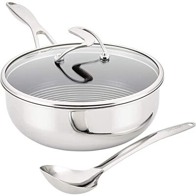 Circulon Clad Chef Juego de sartenes y utensilios con tecnología híbrida SteelShield y antiadherente, acero inoxidable, color plateado Circulon Clad Chef Juego de sartenes y utensilios con tecnología híbrida SteelShield y antiadherente, acero inoxidable, color plateado