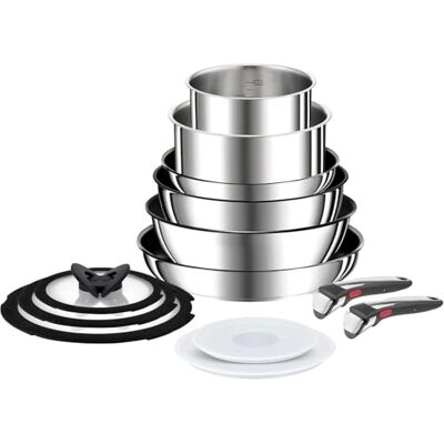 Tefal Ingenio Preference On Juego de 2 Sartenes 24/28 cm + 2 Cazos 16/20 cm + Guisera 24 cm + Wok 26 cm + 2 Mangos extraíbles + 5 Accesorios, Apto inducción, antiadherentes Tefal Ingenio Preference On Juego de 2 Sartenes 24/28 cm + 2 Cazos 16/20 cm + Guisera 24 cm + Wok 26 cm + 2 Mangos extraíbles + 5 Accesorios, Apto inducción, antiadherentes