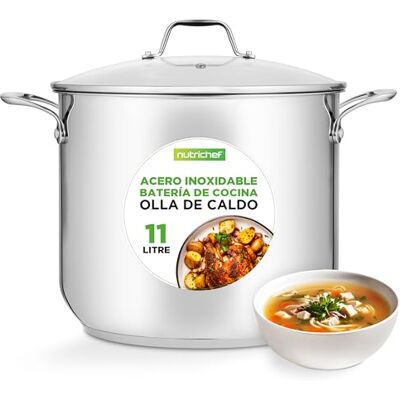 NutriChef Olla Induccion, 11 Litros, Acero Inoxidable 18/8, Tapa Incluida, Ideal para Caldos, Estofados, Hervidos NutriChef Olla Induccion, 11 Litros, Acero Inoxidable 18/8, Tapa Incluida, Ideal para Caldos, Estofados, Hervidos