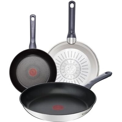 Tefal Daily Cook Juego de Sartenes de 24/26/30 cm, Apto inducción, antiadherente, revestimiento titanio, Thermo-signal, apto lavavajillas y horno, acero inoxidable Tefal Daily Cook Juego de Sartenes de 24/26/30 cm, Apto inducción, antiadherente, revestimiento titanio, Thermo-signal, apto lavavajillas y horno, acero inoxidable