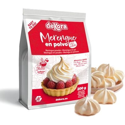 dekora Merengue en Polvo 200 g Extra White para rellenar y cubrir Tartas y Cupcakes, Albúmina en polvo para repostería Sin Gluten y Sin Lactosa dekora Merengue en Polvo 200 g Extra White para rellenar y cubrir Tartas y Cupcakes, Albúmina en polvo para repostería Sin Gluten y Sin Lactosa