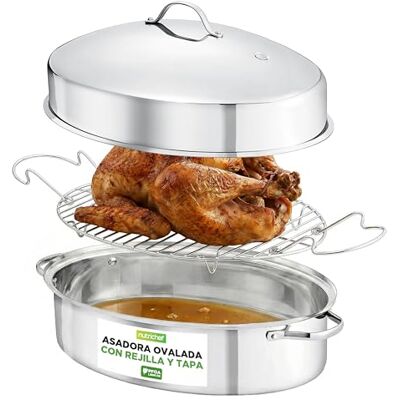 NutriChef bandeja ovalada para honear, Con separador, Tapa, Asadera, Asas, Rejilla extraible, Ideal para cocinar pavo, Pollo, Guisos, Acero inoxidable, Apto para lavavajillas NutriChef bandeja ovalada para honear, Con separador, Tapa, Asadera, Asas, Rejilla extraible, Ideal para cocinar pavo, Pollo, Guisos, Acero inoxidable, Apto para lavavajillas