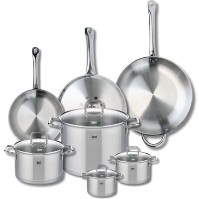 Fackelmann ELO 9513550 Elo Profi Batería de cocina (7 piezas, juego de 3 estufas de cocina 24, 28 y 32 cm, 4 ollas de 12, 14, 20 y 26 cm, acero inoxidable, inducción) Fackelmann ELO 9513550 Elo Profi Batería de cocina (7 piezas, juego de 3 estufas de cocina 24, 28 y 32 cm, 4 ollas de 12, 14, 20 y 26 cm, acero inoxidable, inducción)