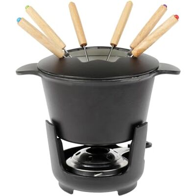 Sitram Juego para fondue (10 piezas, acero esmaltado, diámetro de 16 cm, incluye 6 tenedores, 1 caquelón, 1 tapa, 1 soporte de hierro fundido y 1 quemador Sitram Juego para fondue (10 piezas, acero esmaltado, diámetro de 16 cm, incluye 6 tenedores, 1 caquelón, 1 tapa, 1 soporte de hierro fundido y 1 quemador