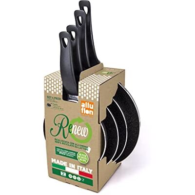 ALLUFLON Vesuvia Renew Juego de sartenes 18+22+24+28 cm, para cada placa de cocción excluida inducción. Aluminio reciclado de latas. Made in Italy ALLUFLON Vesuvia Renew Juego de sartenes 18+22+24+28 cm, para cada placa de cocción excluida inducción. Aluminio reciclado de latas. Made in Italy