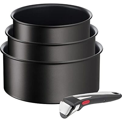 Tefal Ingenio Unlimited On Juego de 3 Cazos 16/18/20 cm + Mango extraíble, Apto inducción, antiadherentes, revestimiento titanio, Thermo-signal, apto lavavajillas y horno Tefal Ingenio Unlimited On Juego de 3 Cazos 16/18/20 cm + Mango extraíble, Apto inducción, antiadherentes, revestimiento titanio, Thermo-signal, apto lavavajillas y horno