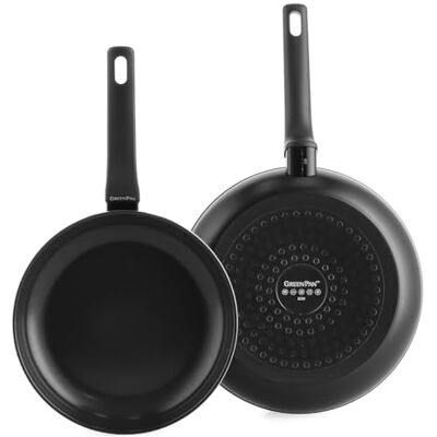 GreenPan Essence Lot de 2 Poêles 24 cm et 28 cm, Céramique Antiadhésive Thermolon™ Renforcée aux Diamants, Sans PFAS, Induction, Lave-vaisselle, Four jusqu'à 160°C, Noir GreenPan Essence Lot de 2 Poêles 24 cm et 28 cm, Céramique Antiadhésive Thermolon™ Renforcée aux Diamants, Sans PFAS, Induction, Lave-vaisselle, Four jusqu'à 160°C, Noir